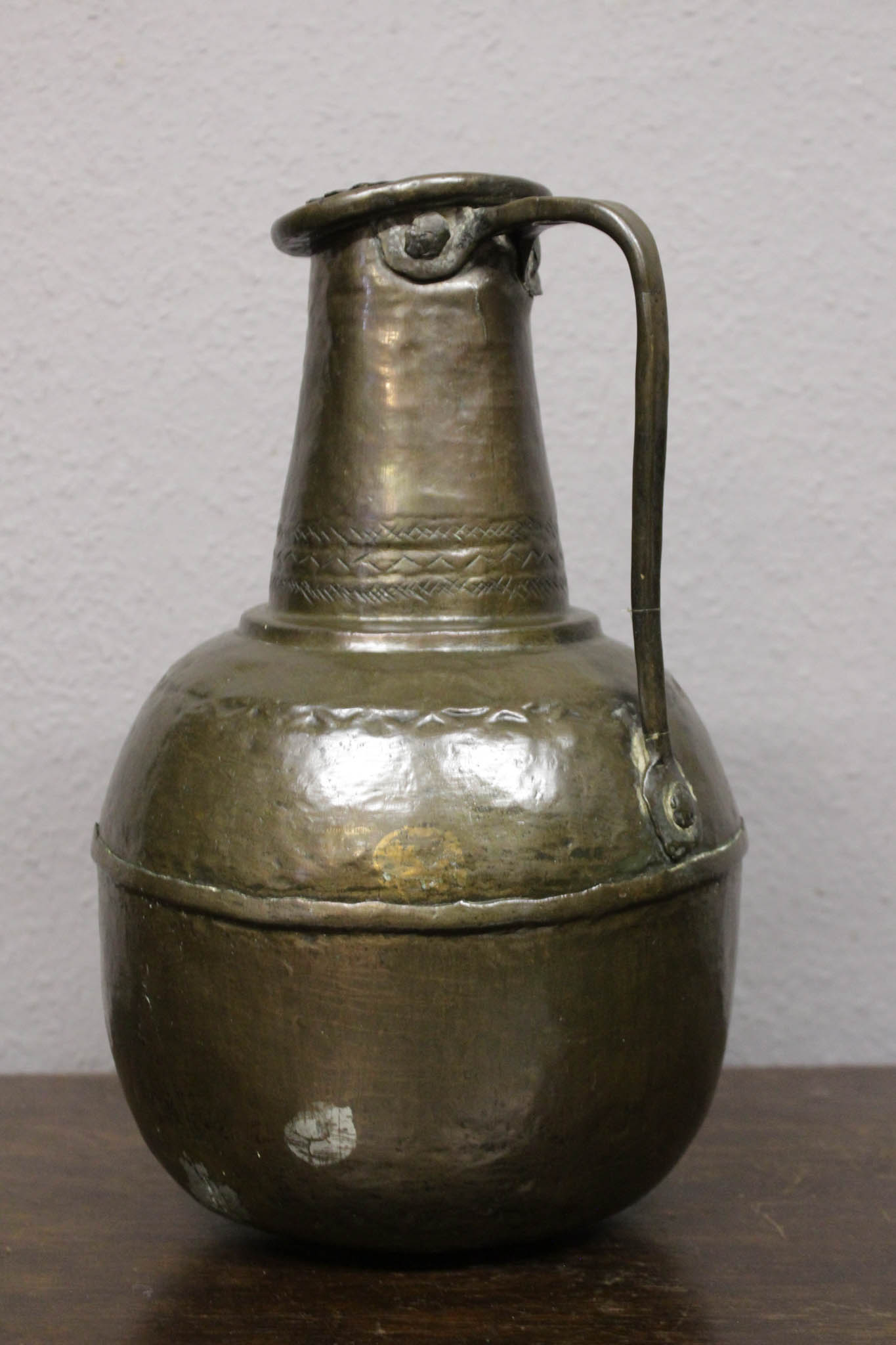 Antike Bronze Vase Kanne Krug Mit Henkel Handgemacht Ornamente