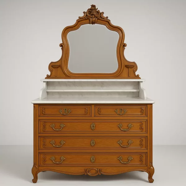 Spiegelkommode im Louis-XV-Stil mit Marmorplatte und Spiegel