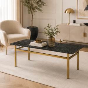 Vintage Couchtisch aus Messing und Granit in stilvoller Wohnzimmereinrichtung