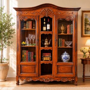 Antike Vitrine Louis XV Frankreich mit Glastüren und stilvoller Dekoration