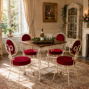 Französische Sitzgruppe mit Tisch und vier Stühlen Vintage