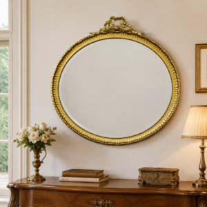 Antiker Jugendstil Spiegel von rechts mit Goldrahmen und Facettenglas