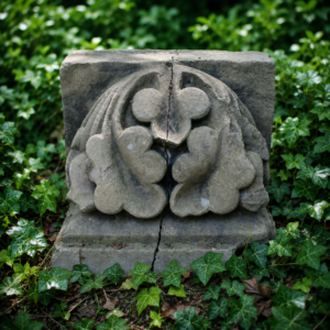 Antike Sandstein Konsole mit gotischem Ornament Frontansicht