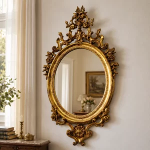 Vergoldeter antiker Barock Spiegel als stilvolle Wanddekoration im Wohnzimmer