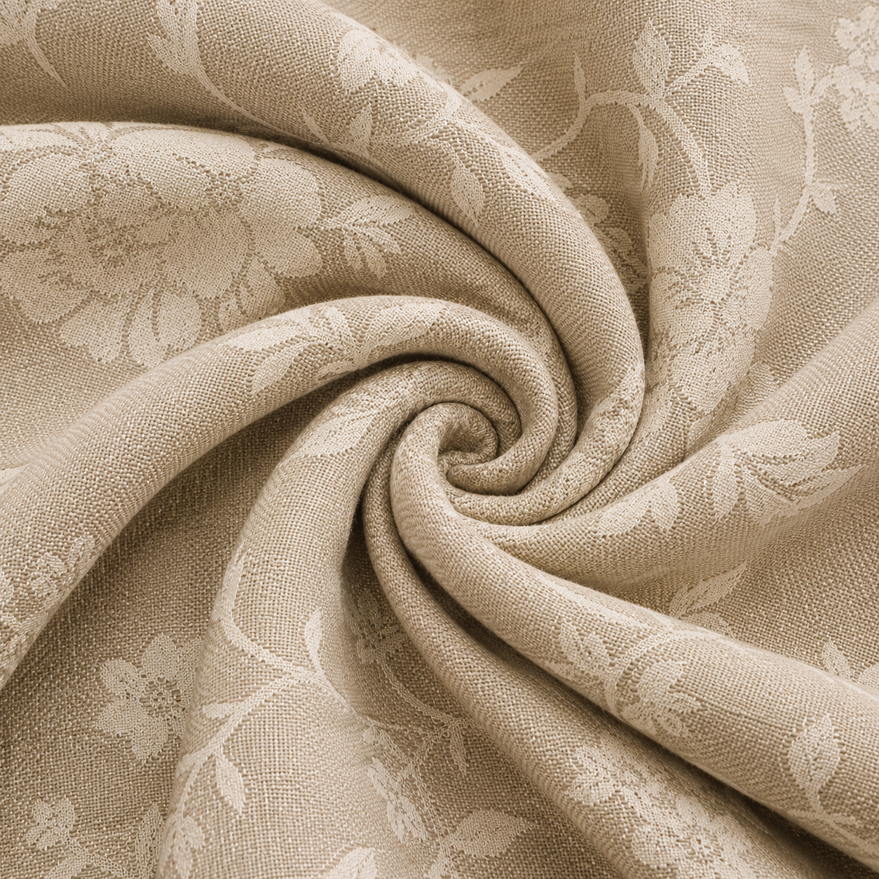 Eingedrehter Dekostoff mit floralem Chenille-Muster in Creme Beige