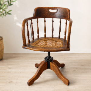Original Heywood Wakefield Banker Chair aus Eiche mit Wiener Geflecht um 1910