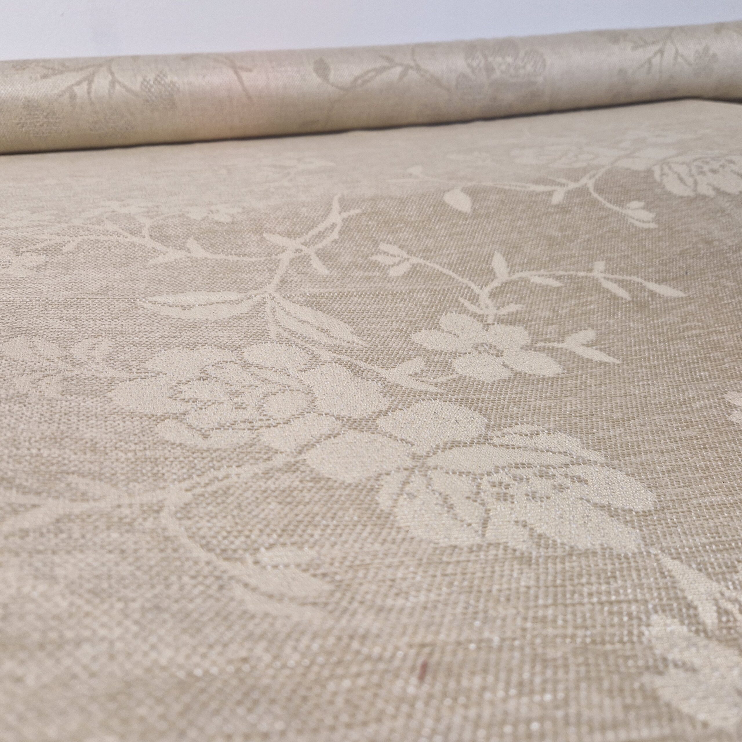 Möbelstoff Chenille Blumen - Möbelstoff Chenille in Leinenoptik mit floralem Muster in Creme Beige