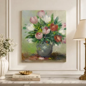 Original Ölgemälde Blumenstillleben mit Tulpen auf Leinwand