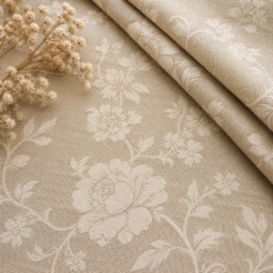 Quadratisches Profilbild mit floralem Chenille Dekostoff in Creme Beige