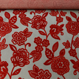 Velours Polsterstoff mit rotem Blumenmuster