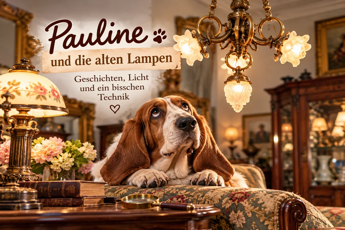 Pauline zwischen antiken Lampen und Jugendstil-Leuchten – Antikpost über historische Beleuchtung