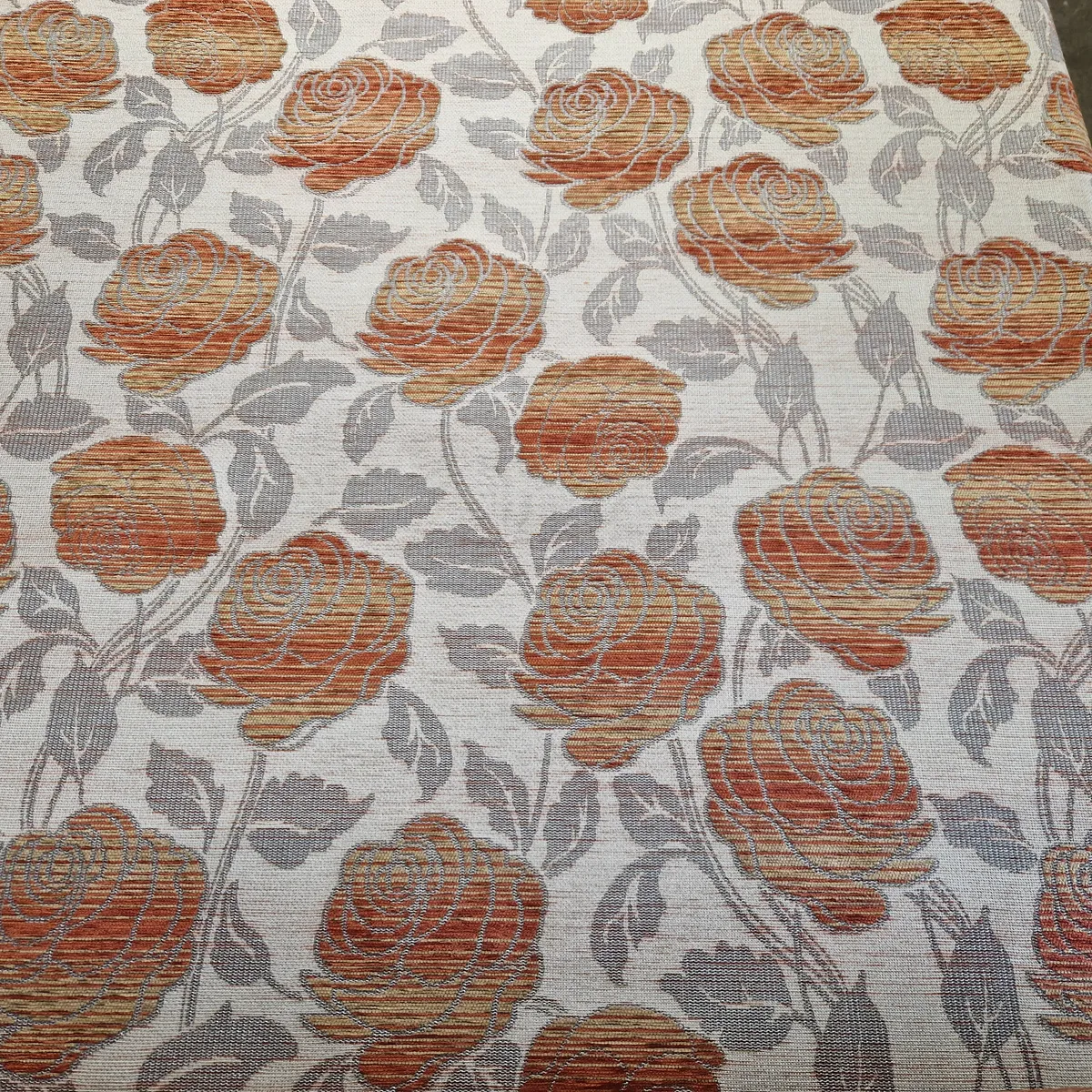 Polsterstoff Chenille Rosen Orange Grau Beige hochwertiger englischer Manufaktur Stoff Möbelstoff