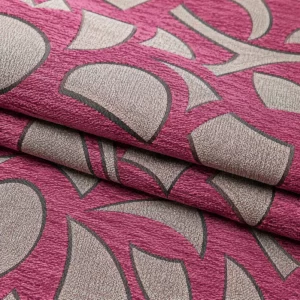 Gefalteter Chenille Möbelstoff in Pink und Grau mit geometrischem Muster