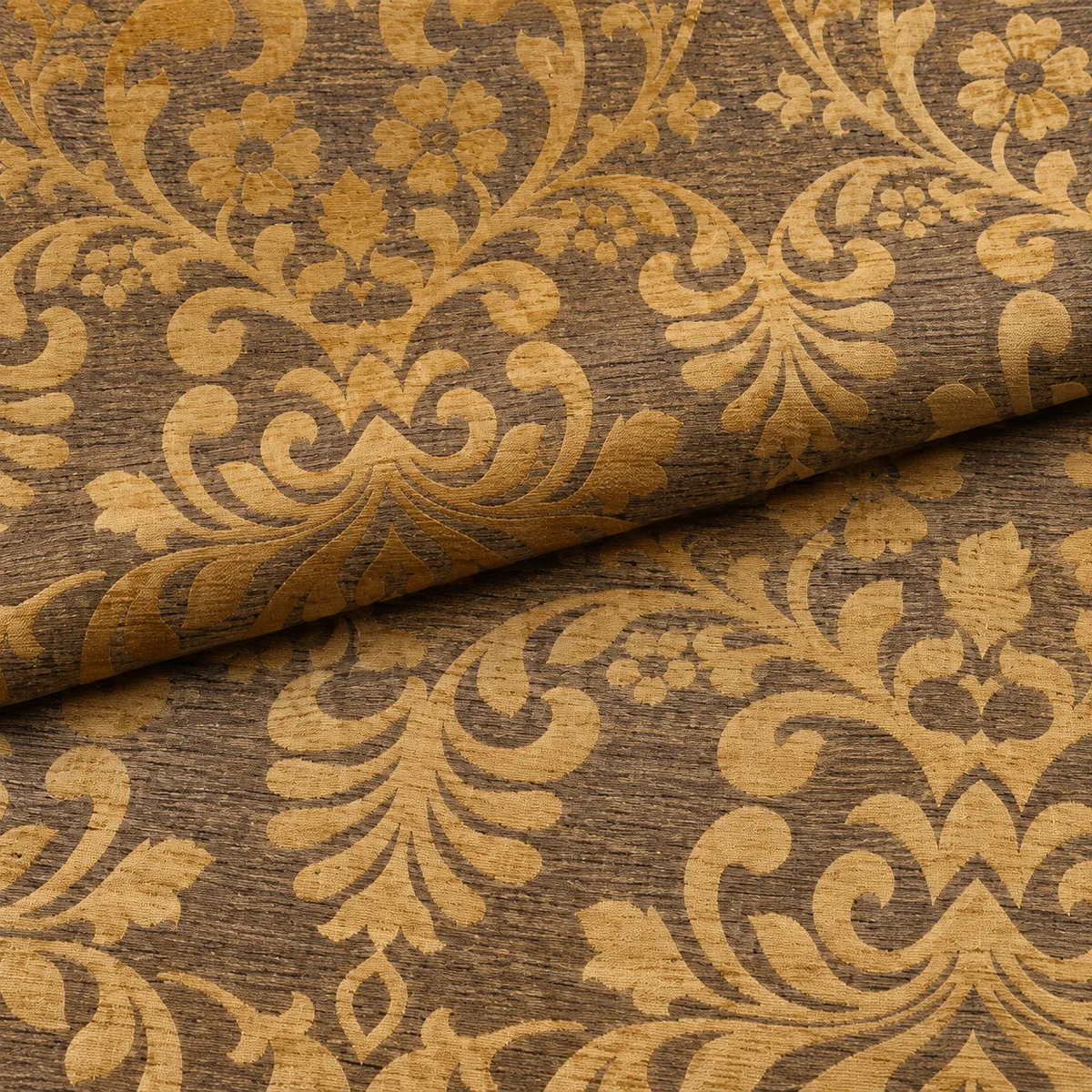 Hochwertiger englischer Manufakturstoff gefaltet Jacquard Polsterstoff Möbelstoff Gold Braun