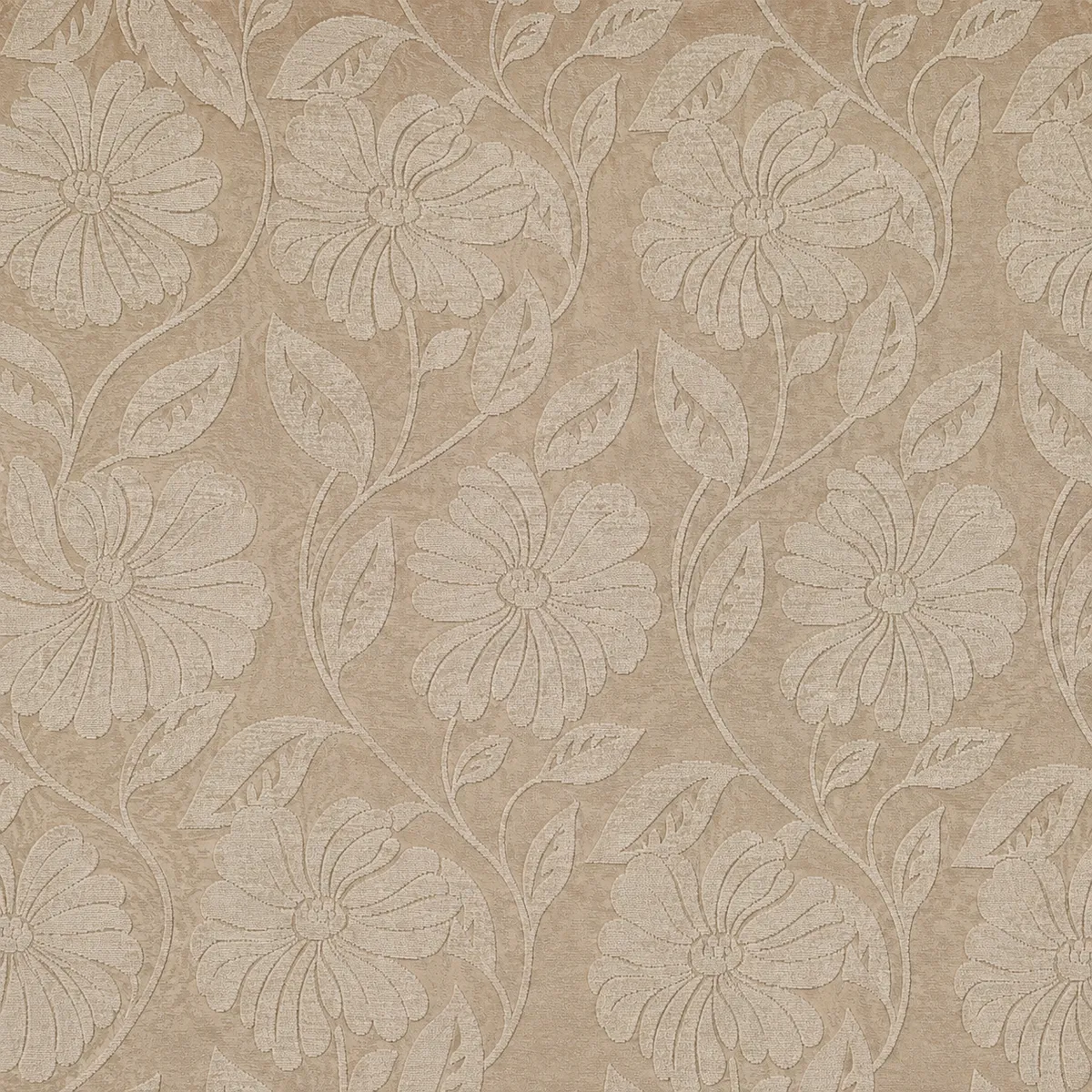 Hochwertiger englischer Manufakturstoff Webvelours hellbraun mit elegantem floralem Blütenmuster