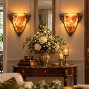 Antike Jugendstil Eckwandlampe in stilvoller Wohnszene
