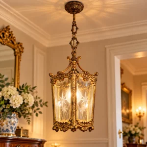 Antike Jugendstil Pendellampe um 1900 mit Stern-Glas