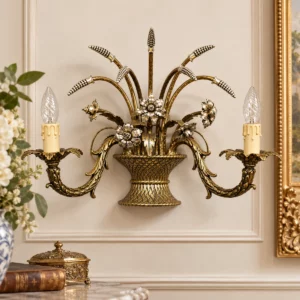 Antike Jugendstil Wandlampe Messing mit Blumen und Ähren