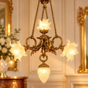 Antiker französischer Jugendstil Kronleuchter aus Bronze um 1900