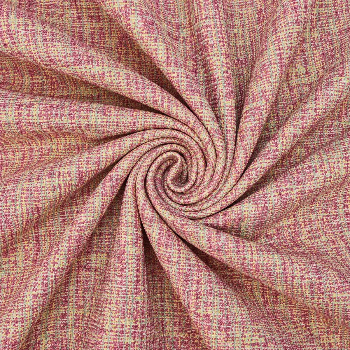 Hochwertiger englischer Manufaktur Stoff aus Baumwolle als dekorative Stoffspirale in Pink Grün und Gelb
