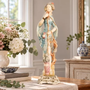 Antike asiatische Figur einer Frau im Geisha-Stil aus Porzellan