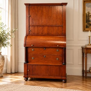 Antiker Biedermeier Sekretär aus Eichenholz um 1840 mit geschlossener Schreibklappe