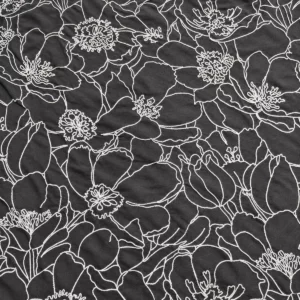 Englischer Manufakturstoff Schwarz Weiß mit floralem Blumenmuster