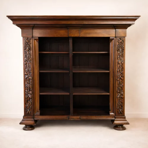 Antikes Bücherregal im Barockstil aus Nussbaum und Eiche