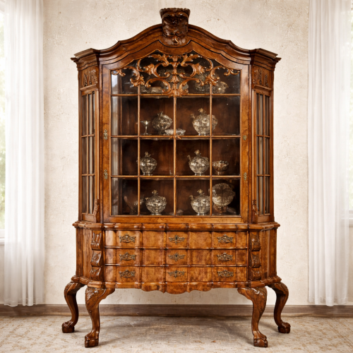 Antiker Barock Vitrinenschrank aus Nussbaum (um 1880)