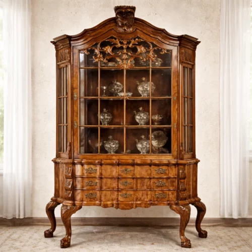 Antiker Barock Vitrinenschrank aus Nussbaum (um 1880)